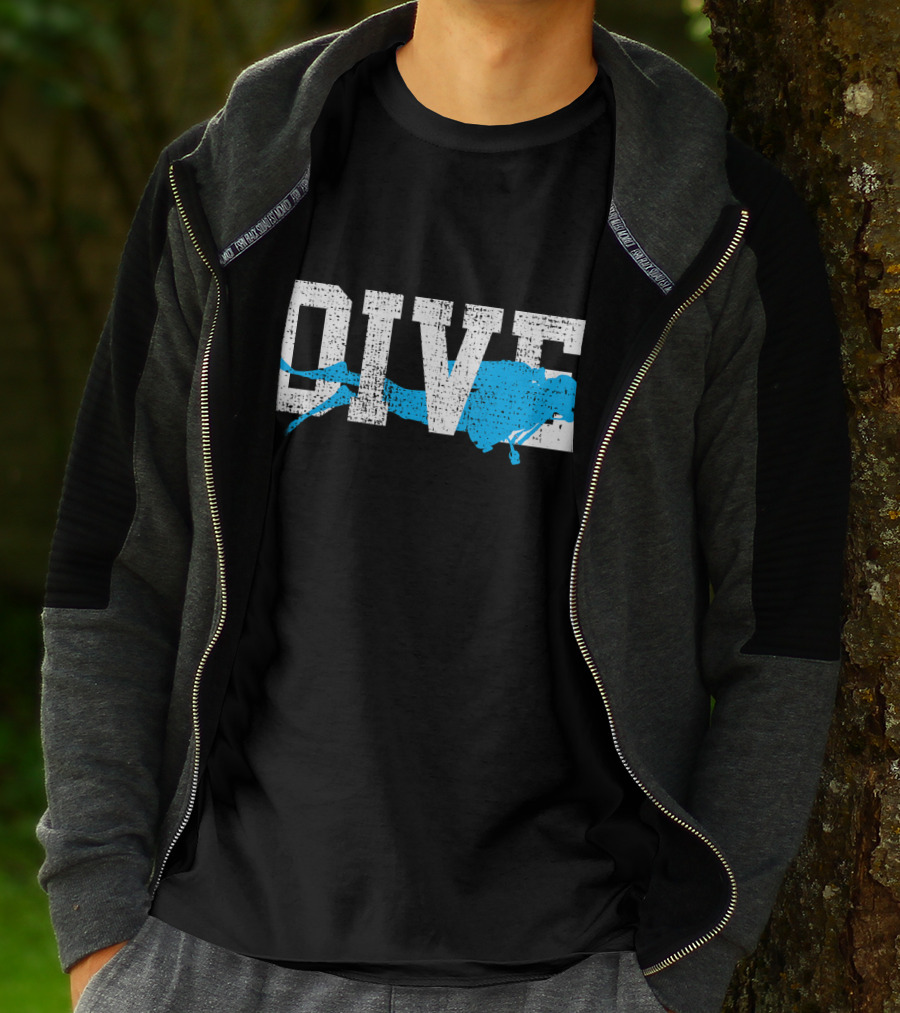 Vintage Scuba Diving Dive Diver Station Scho Bold Dive Text With Diver T-Shirt