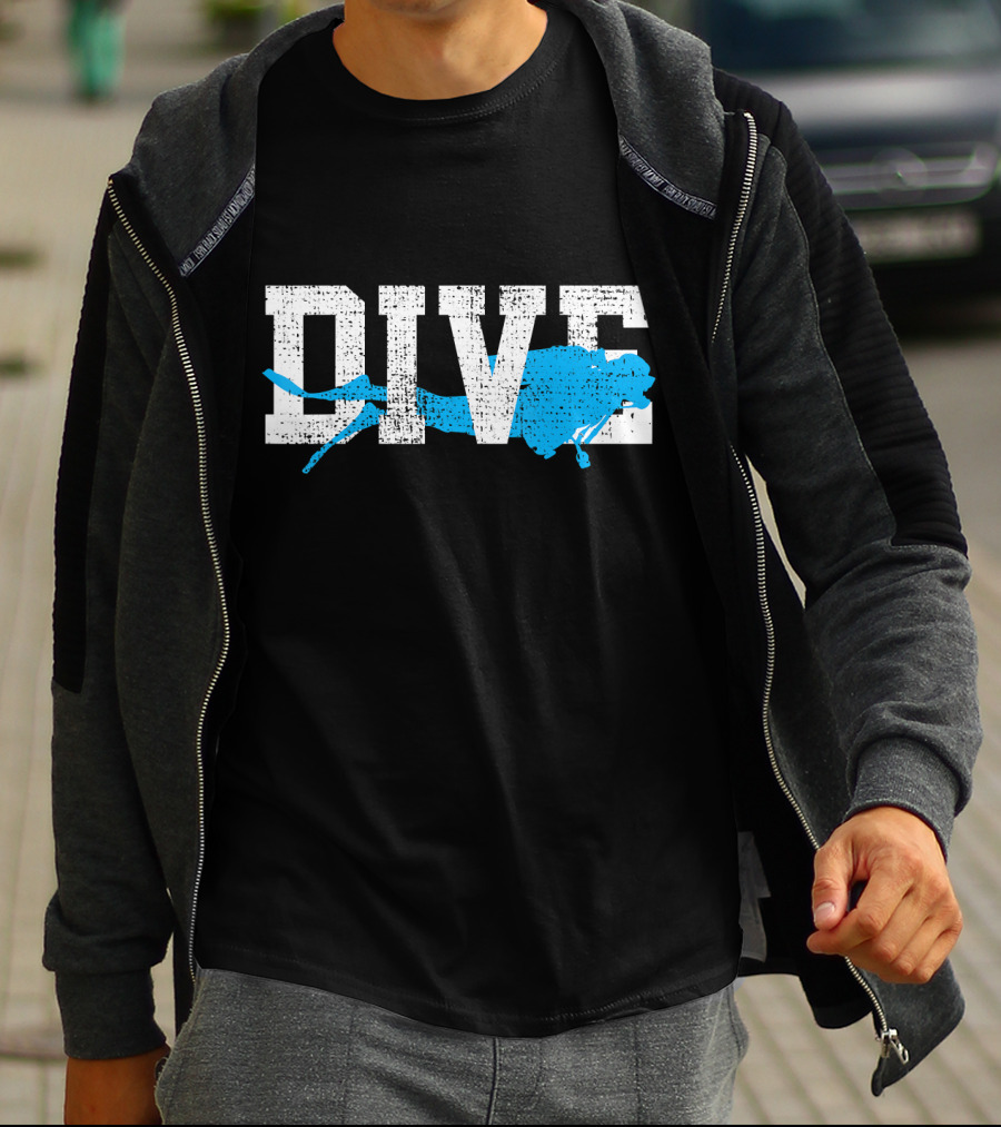 Vintage Scuba Diving Dive Diver Station Scho Bold Dive Text With Diver T-Shirt