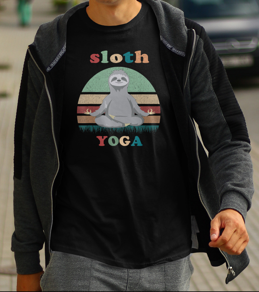 Sloth Yoga Vintage Retro Stripes Meditation Pose T-Shirt