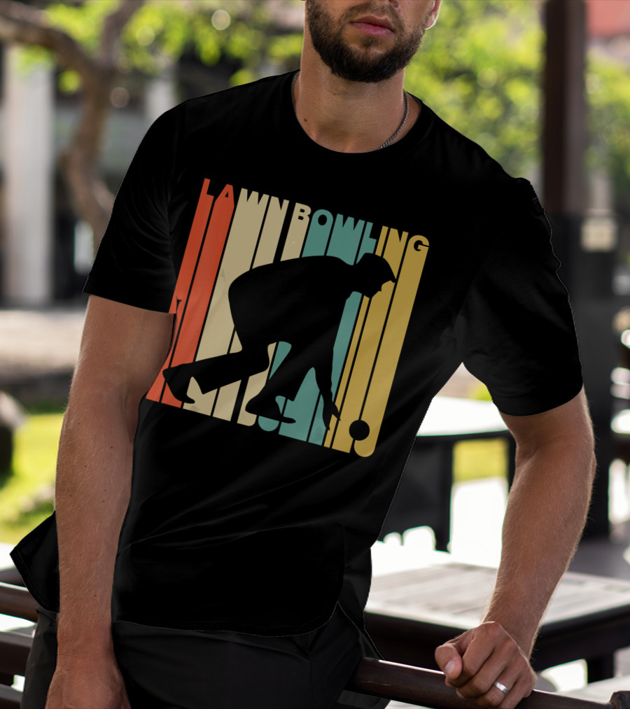 Vintage Lawn Bowling Silhouette Retro Stripes T-Shirt