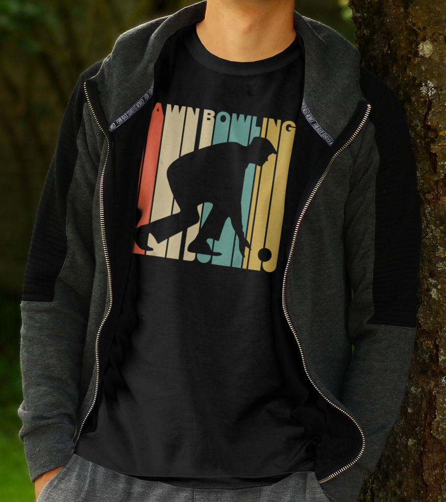 Vintage Lawn Bowling Silhouette Retro Stripes T-Shirt