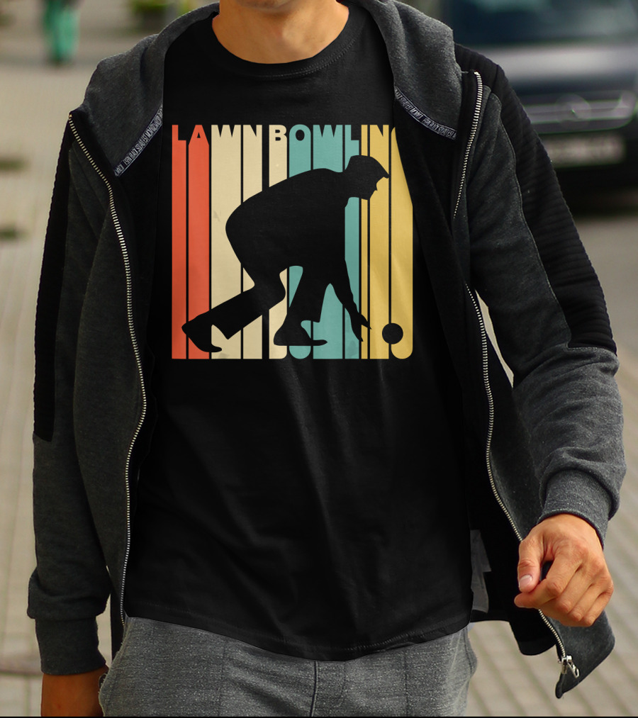 Vintage Lawn Bowling Silhouette Retro Stripes T-Shirt
