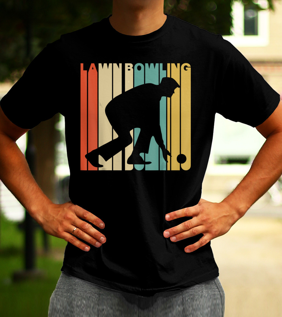 Vintage Lawn Bowling Silhouette Retro Stripes T-Shirt