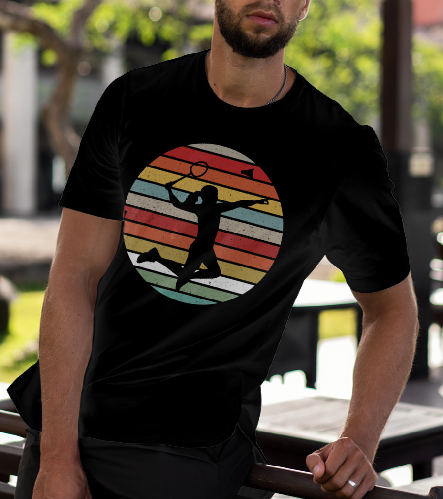 Vintage Sunset Badminton Silhouette Lovers T-Shirt