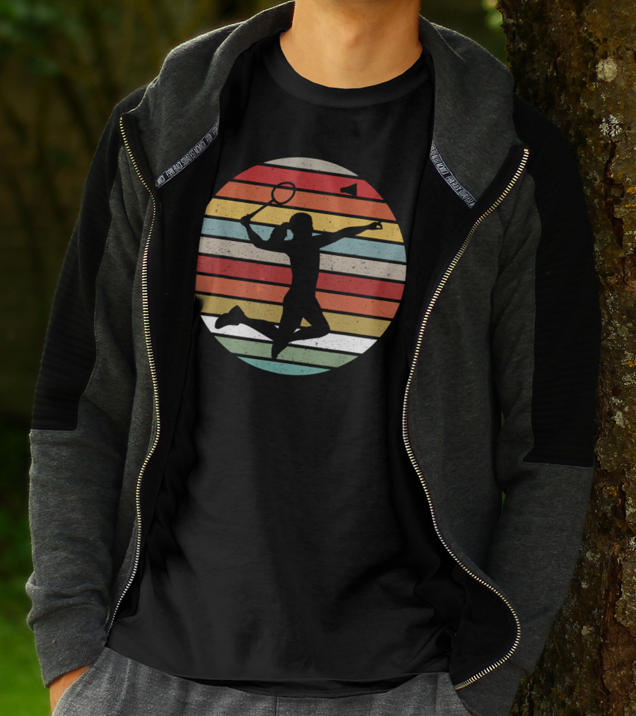 Vintage Sunset Badminton Silhouette Lovers T-Shirt