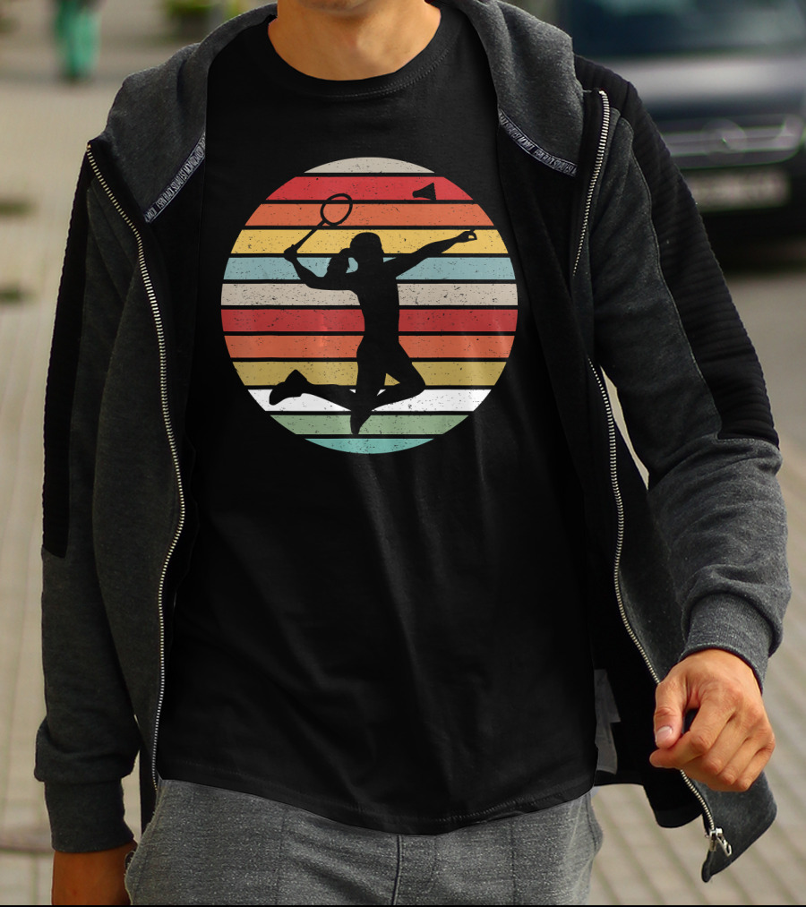 Vintage Sunset Badminton Silhouette Lovers T-Shirt