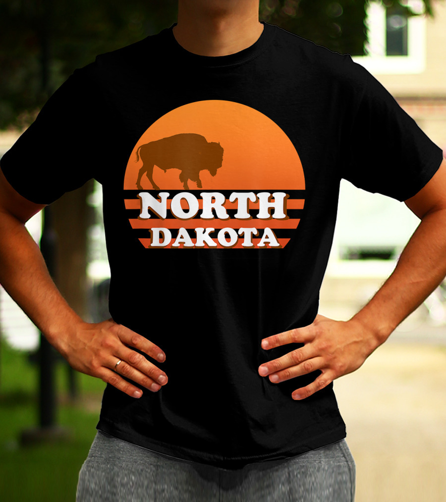 Vintage Sunset North Dakota 70s 80s Retro Buffalo T-Shirt