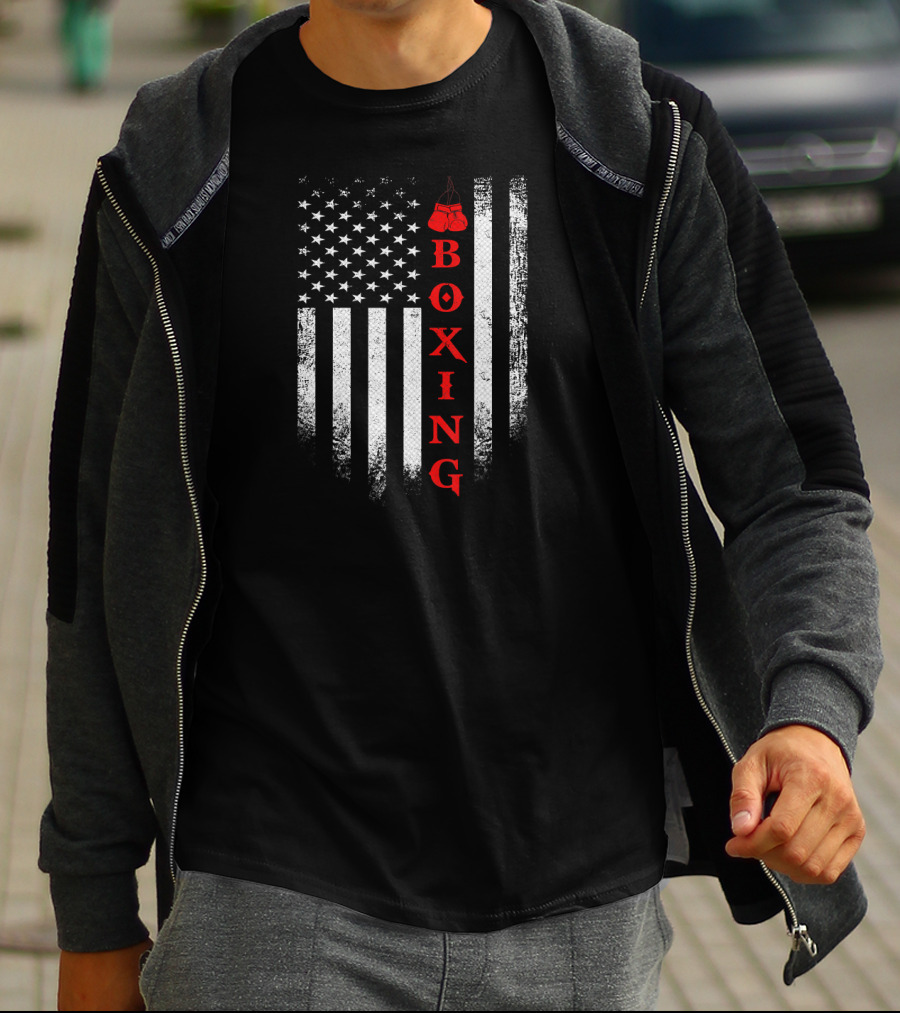 Vintage USA Boxing American Flag With Red Gloves T-Shirt