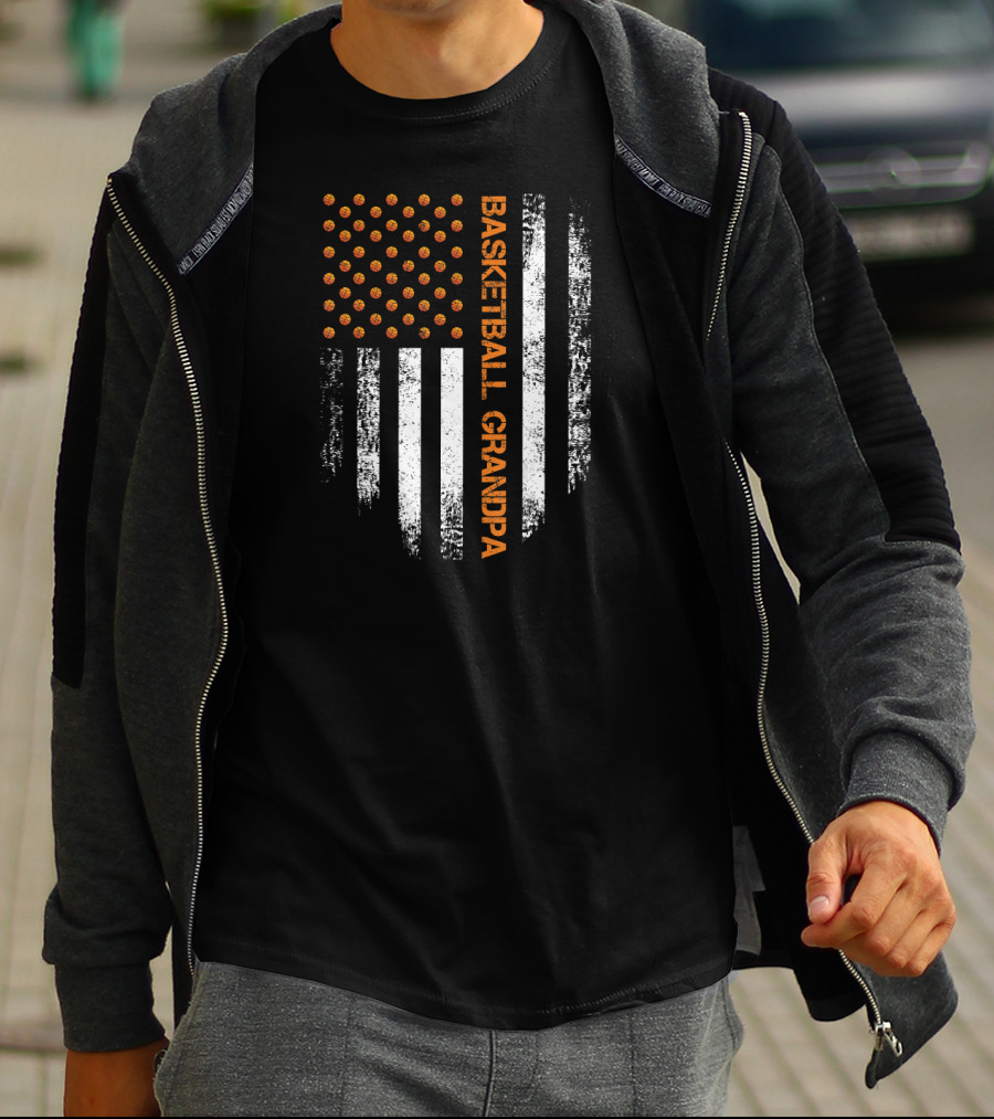 Basketball Grandpa Vintage USA American Flag T-Shirt