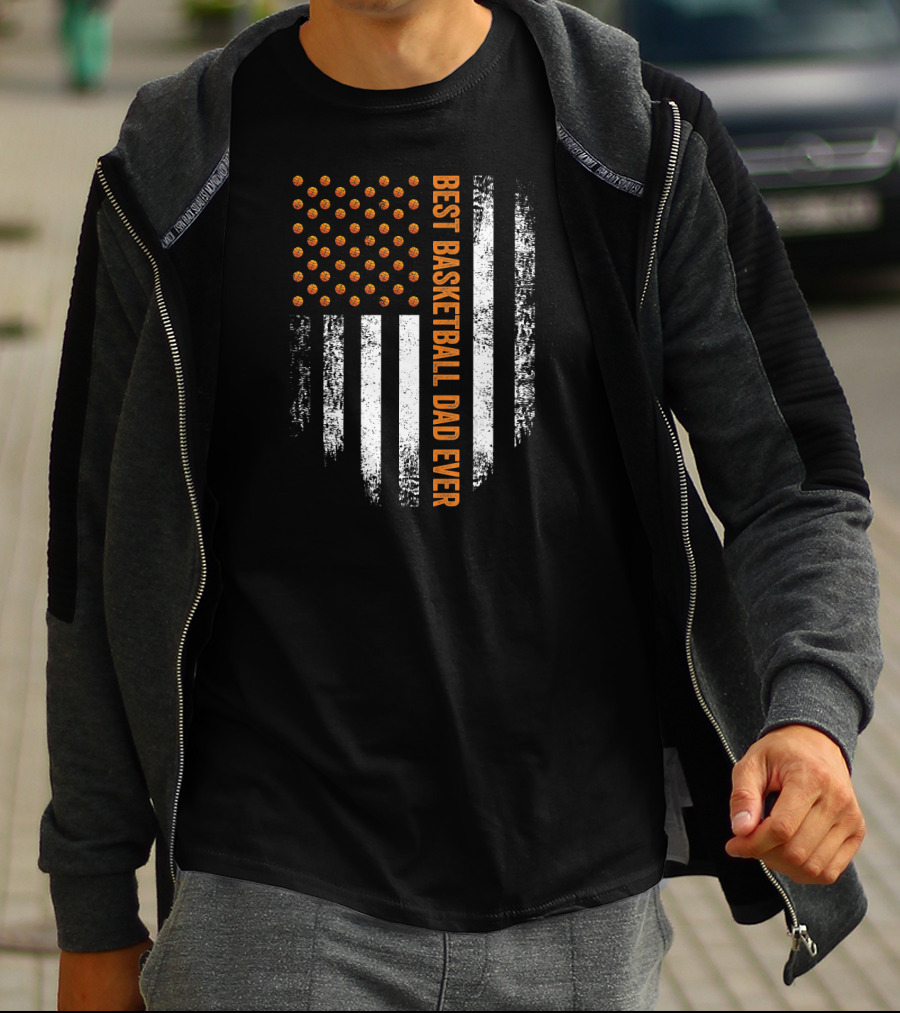 Vintage USA Best Basketball Dad Ever American Flag T-Shirt