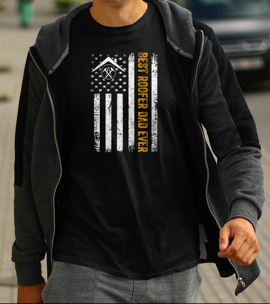 Vintage USA Flag Best Roofer Dad Ever Americ T-Shirt