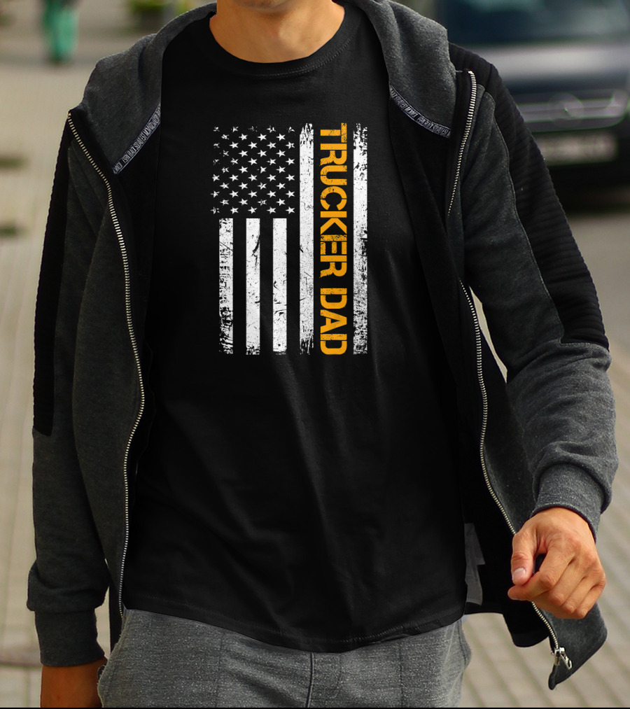 Trucker Dad Vintage American Flag USA T-Shirt