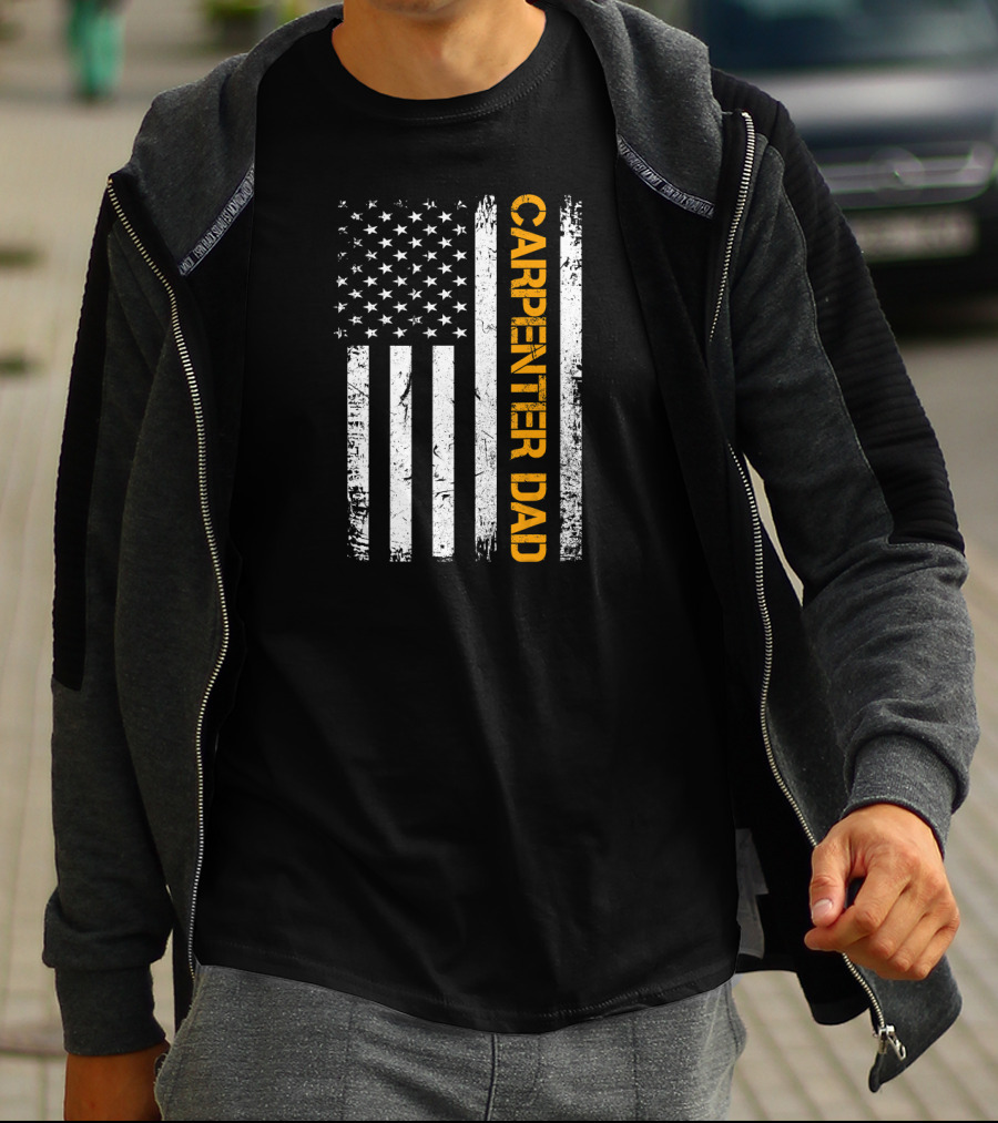 Vintage USA Carpenter Dad American Flag Woodworking T-Shirt