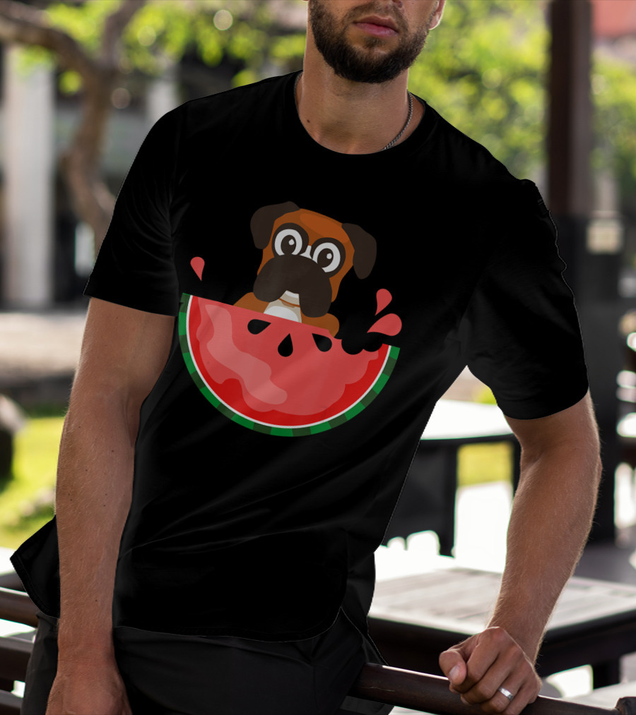 Watermelon With Boxer Summer Vacation Dog T-Shirt