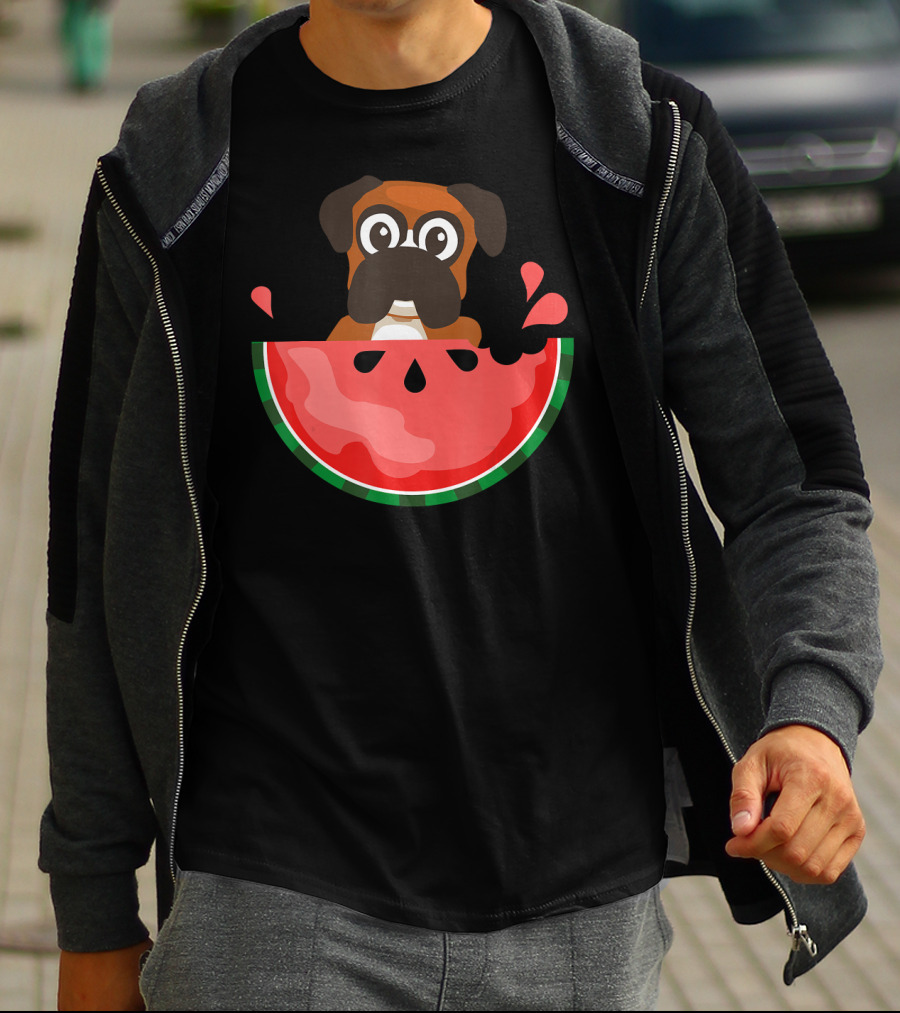 Watermelon With Boxer Summer Vacation Dog T-Shirt
