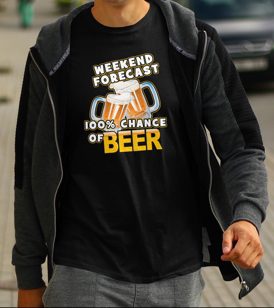 Weekend Forecast 100% Chance Of Beer Two Mugs T-Shirt