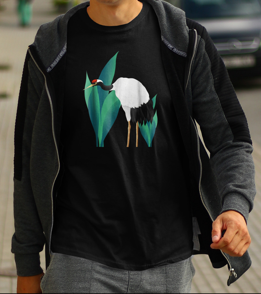 White Bird Snow Crane Ing Shan Shu Amidst Greenery T-Shirt