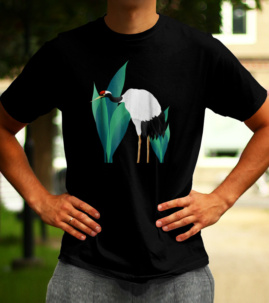 White Bird Snow Crane Ing Shan Shu Amidst Greenery T-Shirt