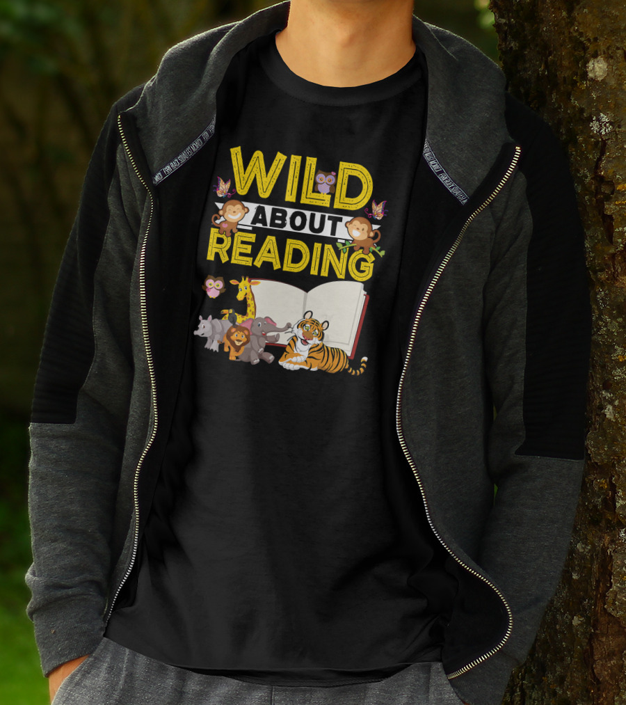 Wild About Reading Back To School Jungle Safari Animals Kids Book T-Shirt