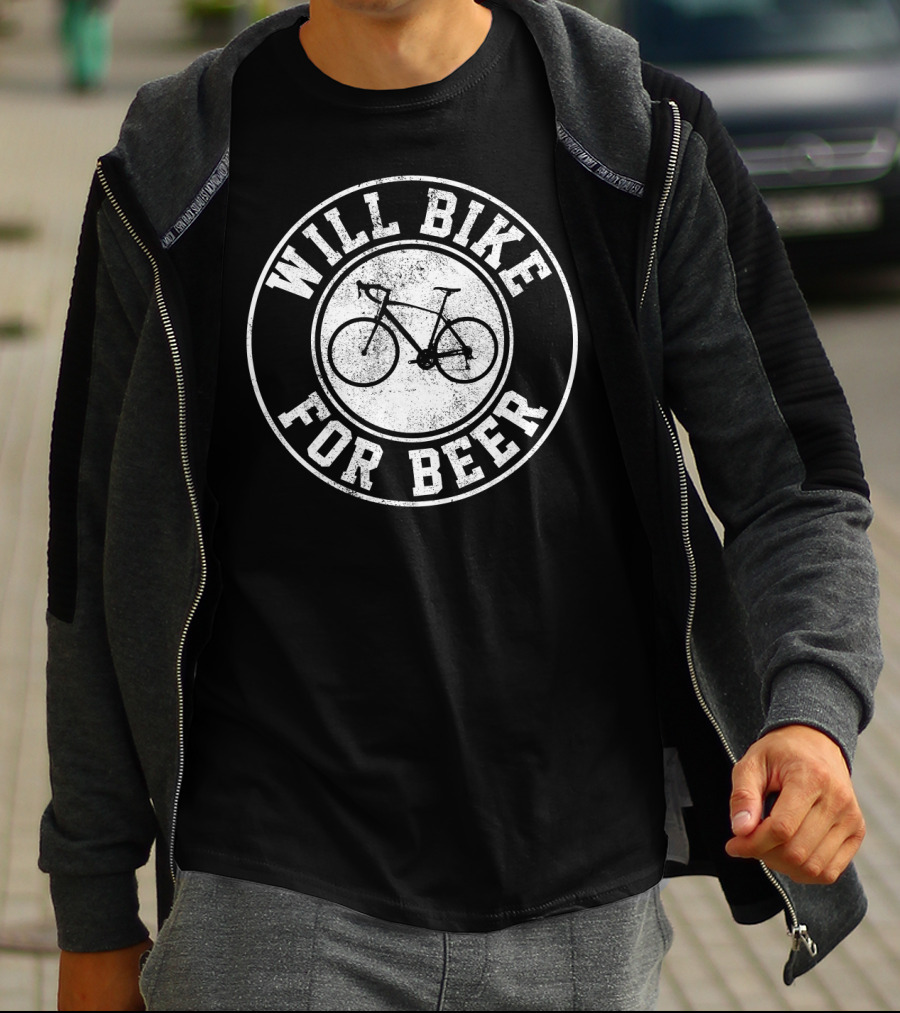 Will Bike For Beer Cycling Road Bike Enthusiast T-Shirt
