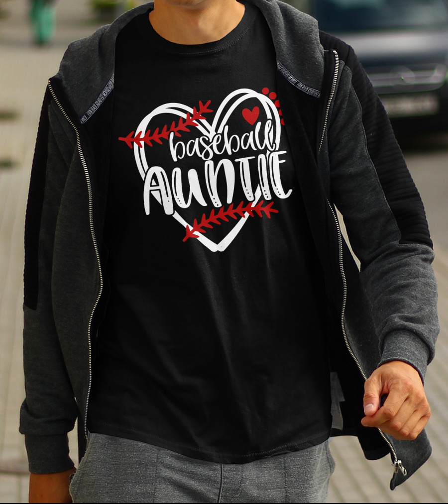 Baseball Auntie Heart With Stitches And Red Accents T-Shirt