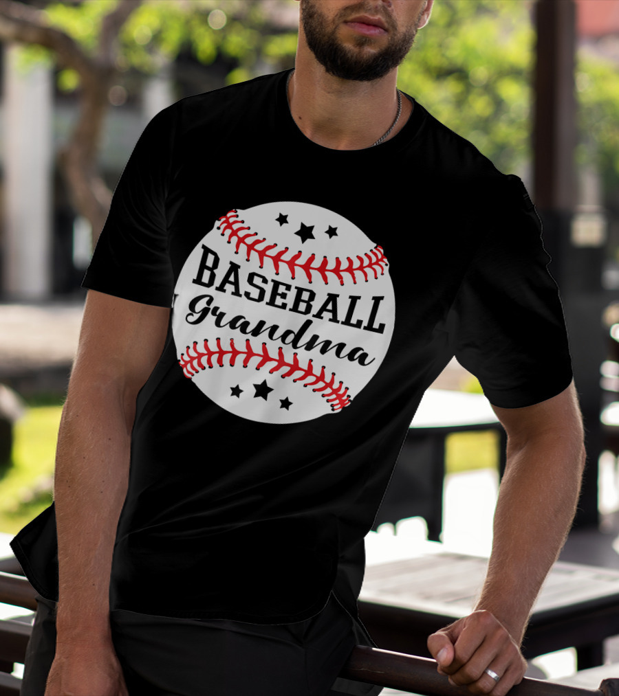 Baseball Grandma Star Pattern Ball Stitching T-Shirt