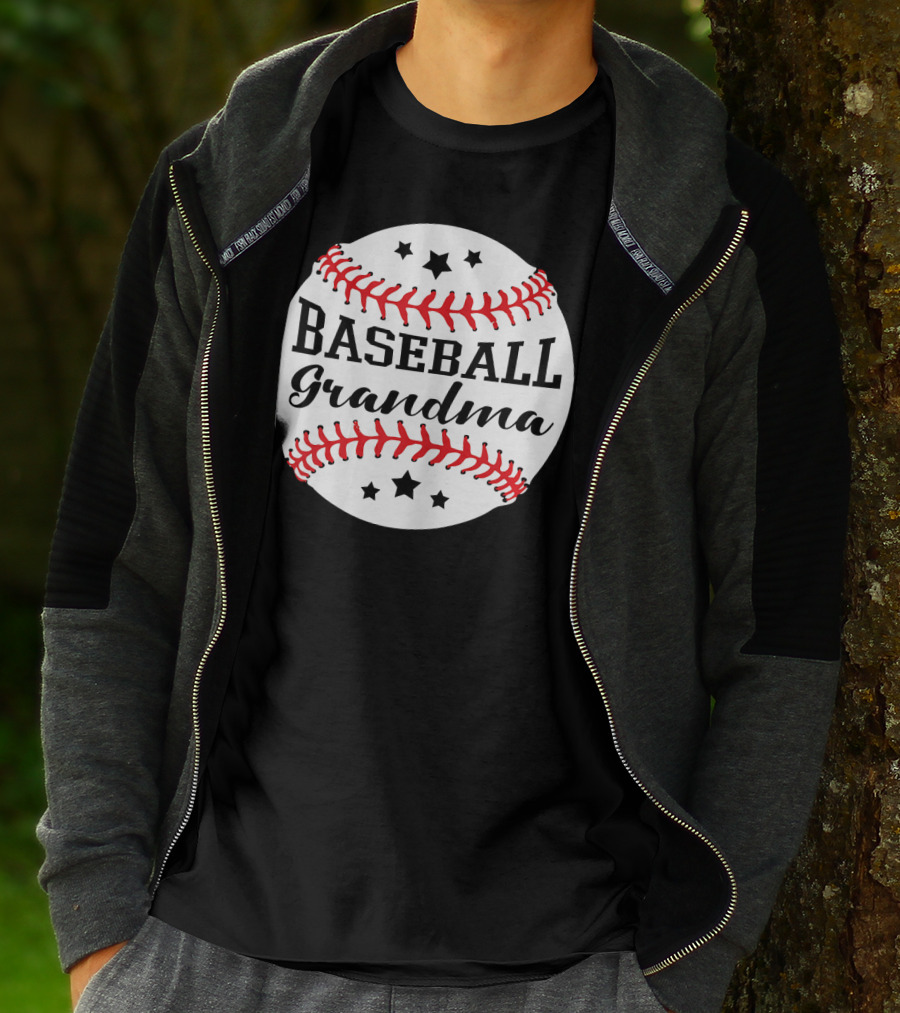 Baseball Grandma Star Pattern Ball Stitching T-Shirt