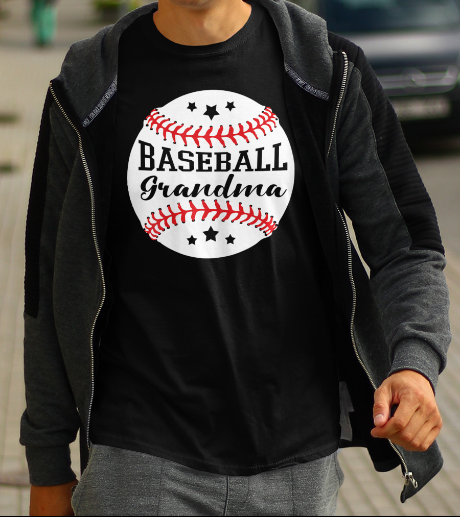 Baseball Grandma Star Pattern Ball Stitching T-Shirt