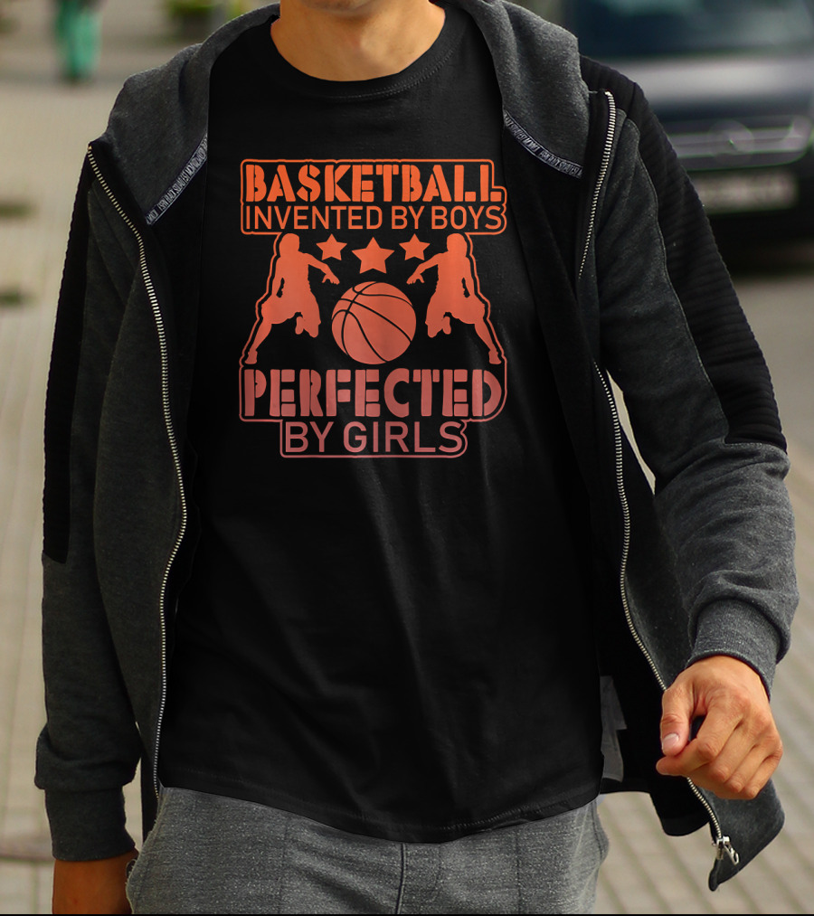 Basketball Invented By Boys Perfected By Girls Silhouette Stars T-Shirt