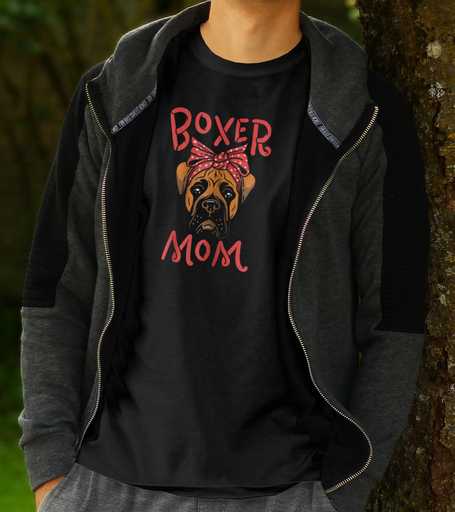 Boxer Mom With Red Polka Dot Bow T-Shirt