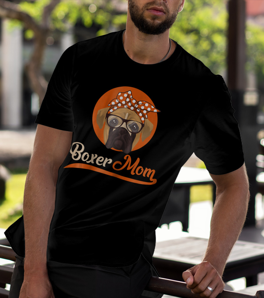 Boxer Mom With Glasses And Polka Dot Bow T-Shirt