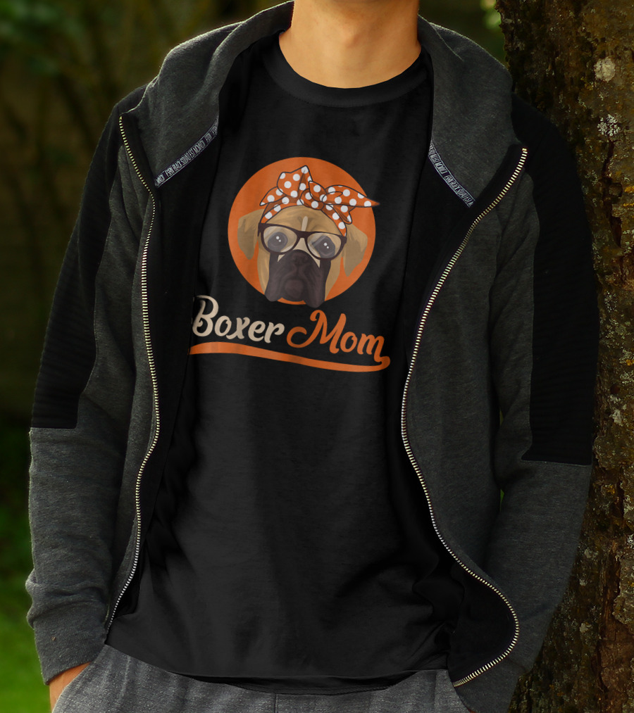 Boxer Mom With Glasses And Polka Dot Bow T-Shirt