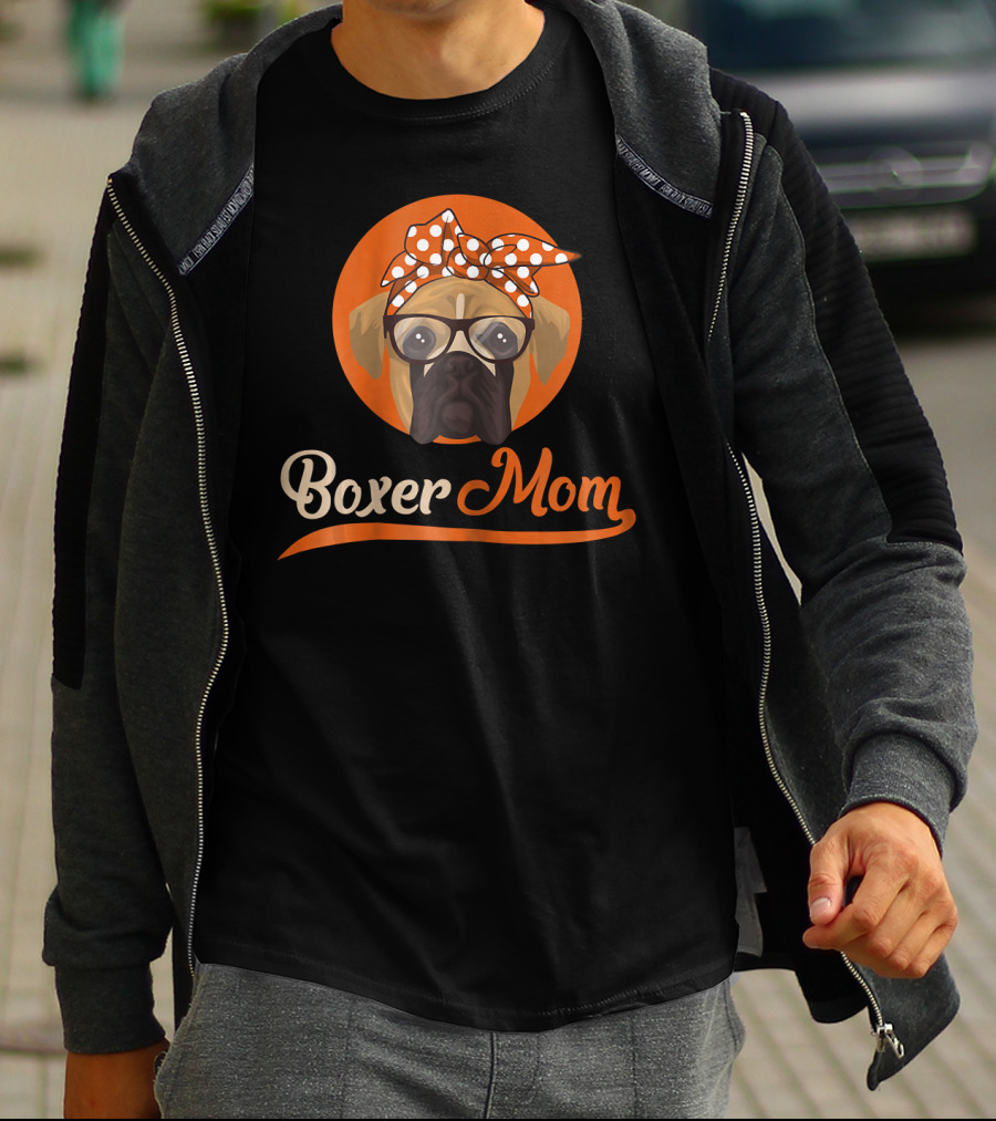 Boxer Mom With Glasses And Polka Dot Bow T-Shirt