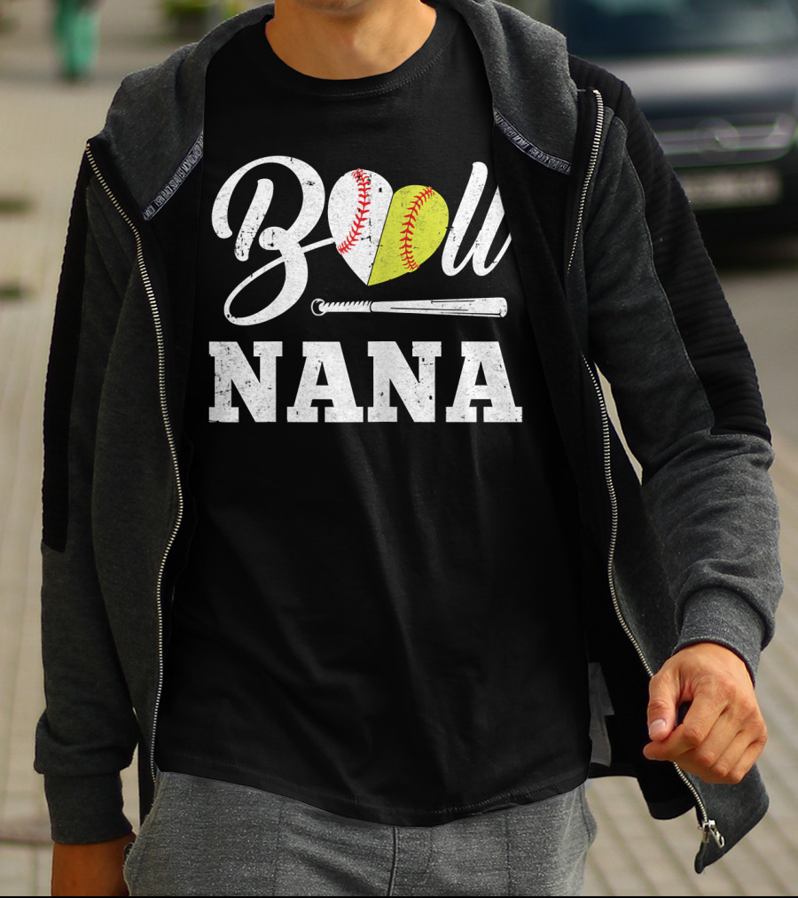 Ball Nana Heart Softball Baseball Bat T-Shirt