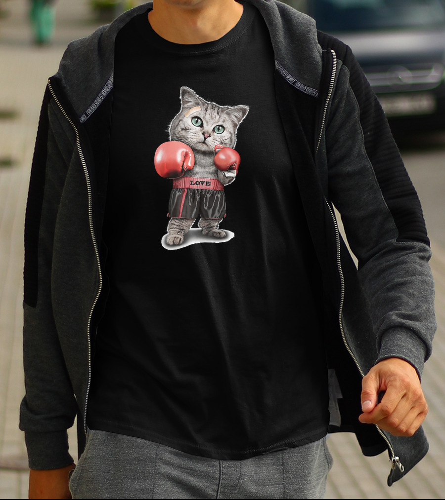 Funtacy Boxing Cat Love Gloves T-Shirt