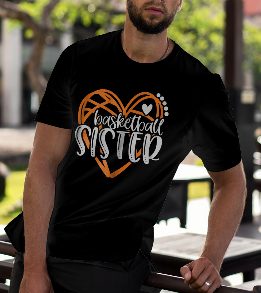 Basketball Sister Heart Graphic With Orange And White T-Shirt