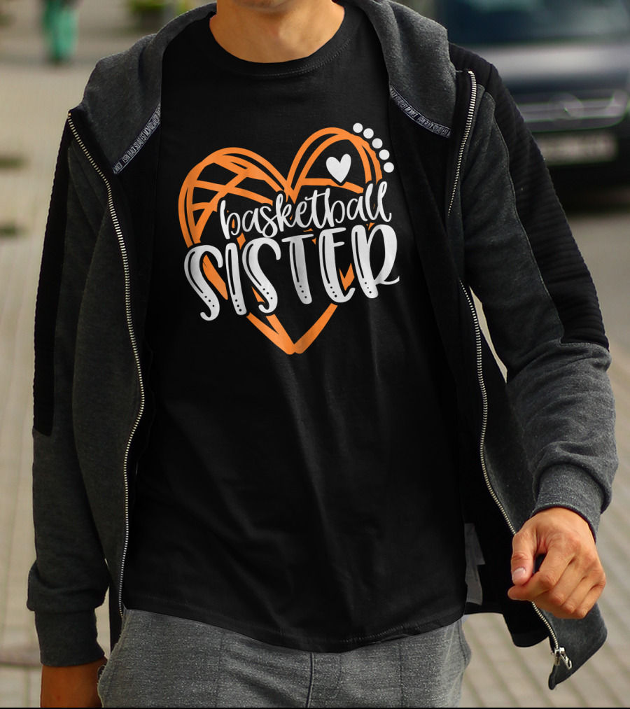 Basketball Sister Heart Graphic With Orange And White T-Shirt