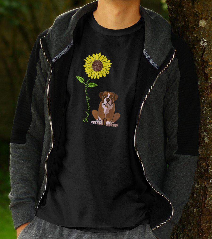 Good Morning Sunshine Boxer Dog With Sunflower T-Shirt