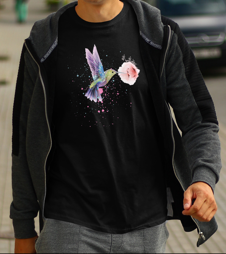 Hummingbird Valentines Day Romantic Flower Encounter T-Shirt