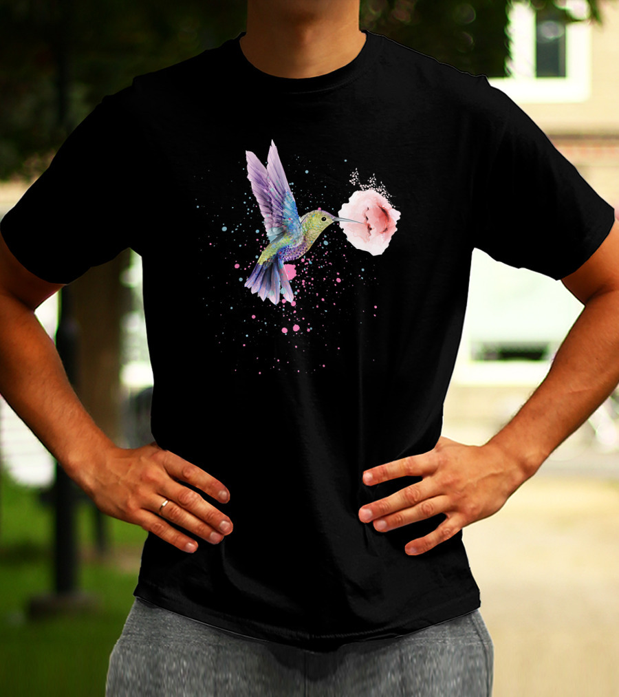 Hummingbird Valentines Day Romantic Flower Encounter T-Shirt