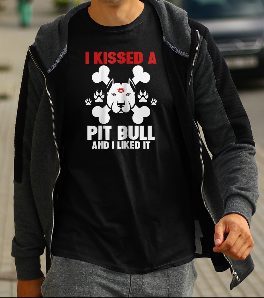 I Kissed A Pit Bull And I Liked It With Bones And Paw Prints T-Shirt