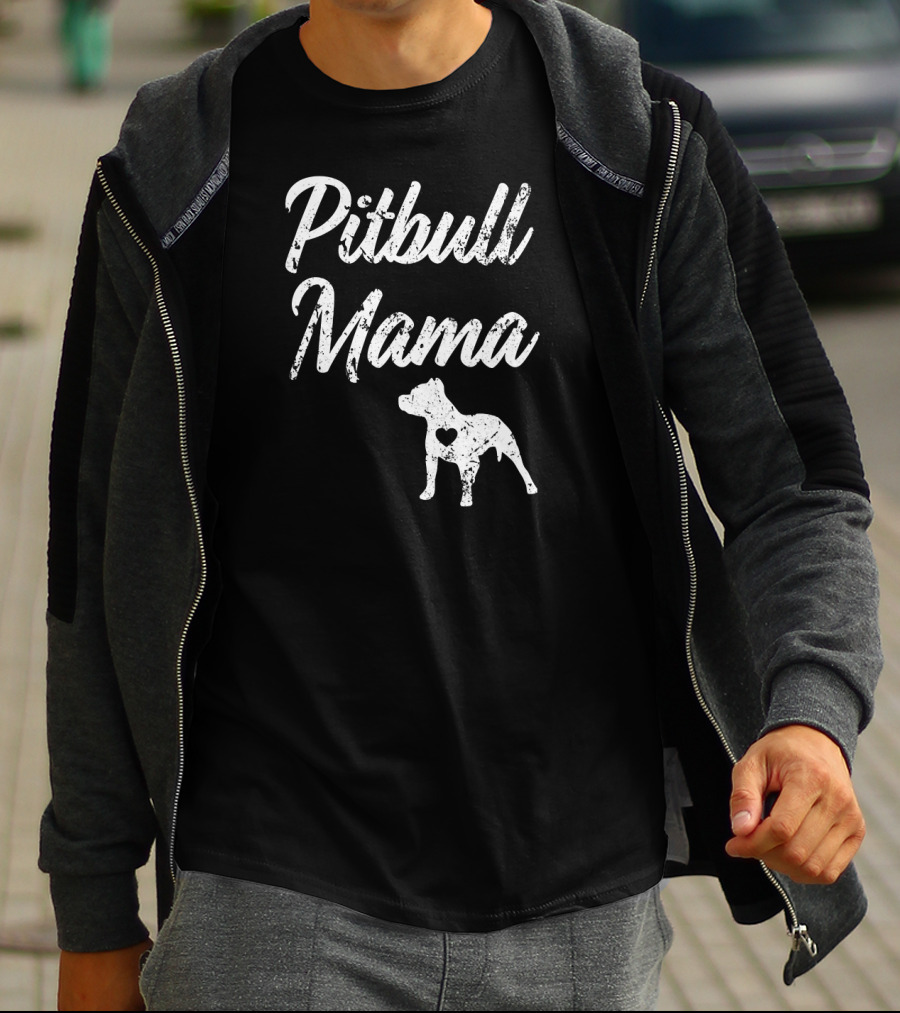 Pitbull Mama Women's Heart Silhouette Pit Bull T-Shirt