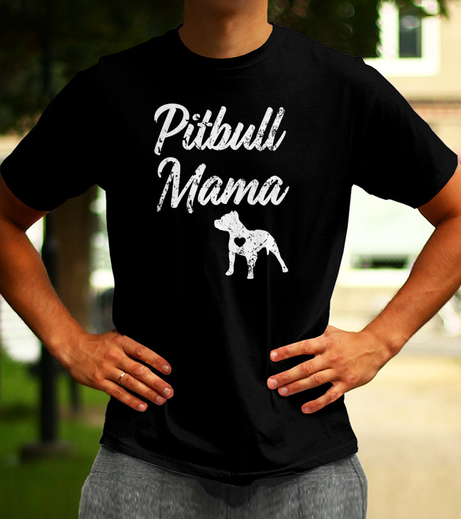 Pitbull Mama Women's Heart Silhouette Pit Bull T-Shirt