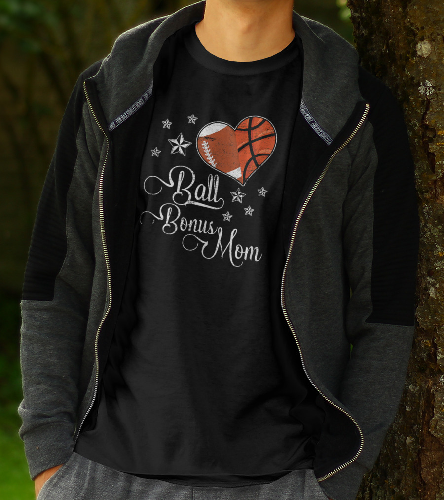 Ball Bonus Mom Football Basketball Heart Stars T-Shirt