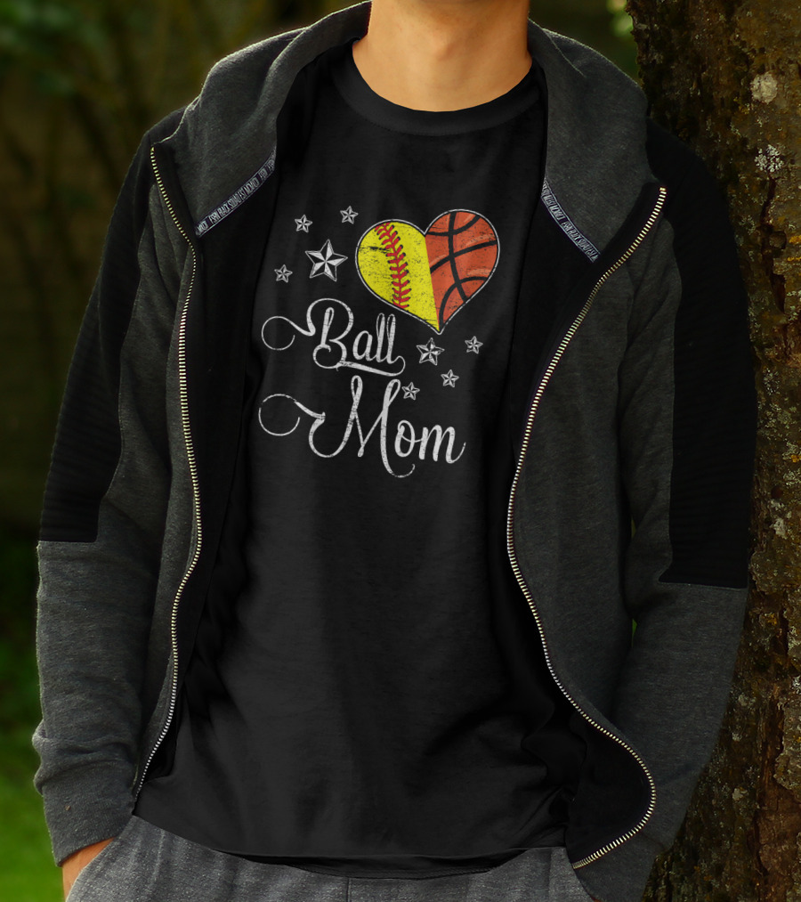 Proud Softball Basketball Ball Mom Star Heart T-Shirt
