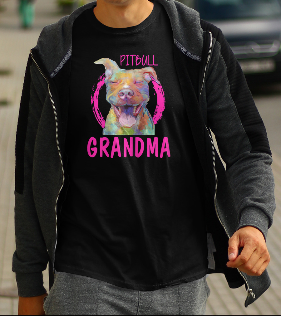 Pitbull Grandma Colorful Happy Dog T-Shirt