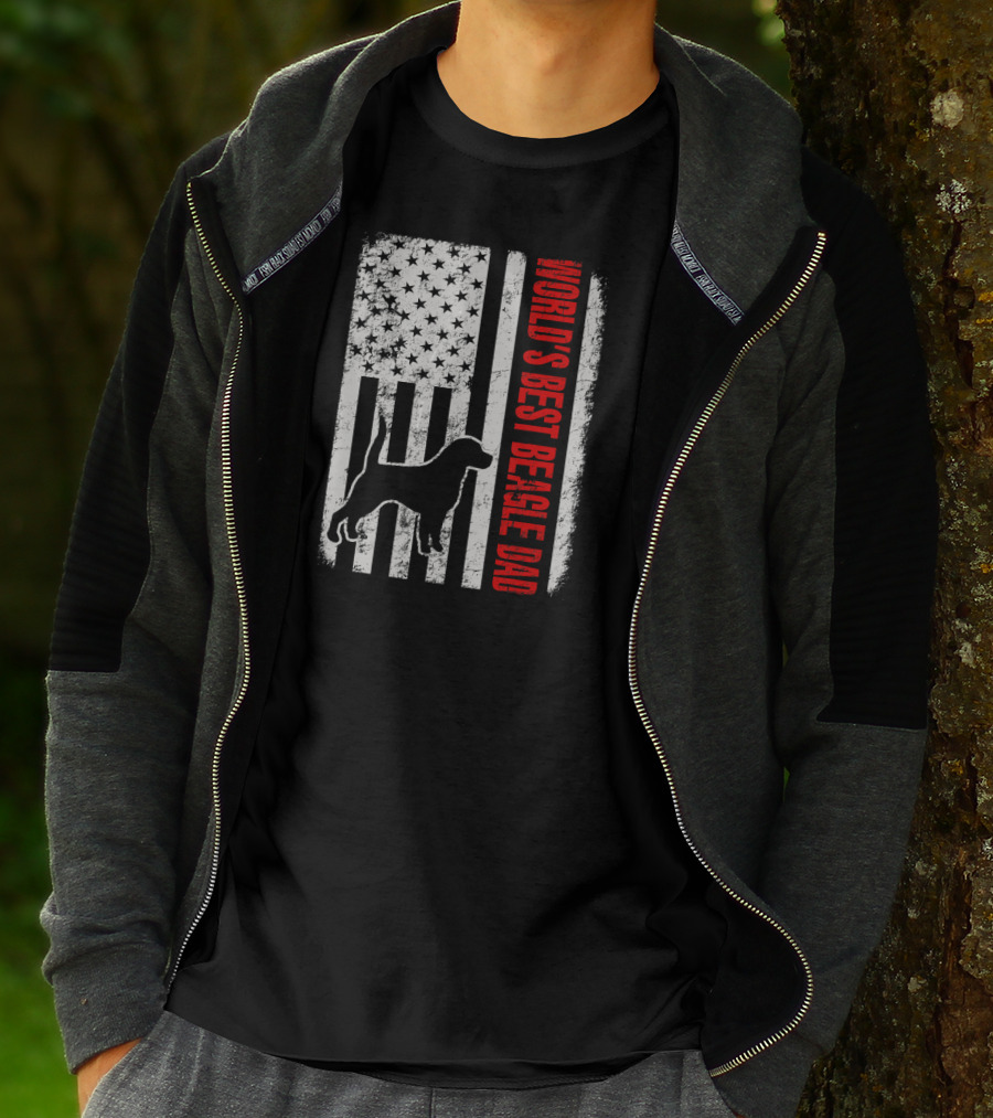 World's Best Beagle Dad American Flag Patriotic Canine T-Shirt