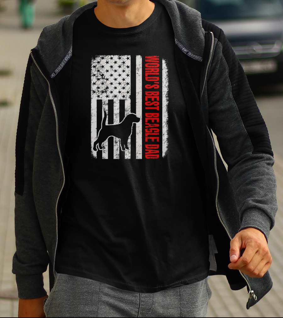 World's Best Beagle Dad American Flag Patriotic Canine T-Shirt