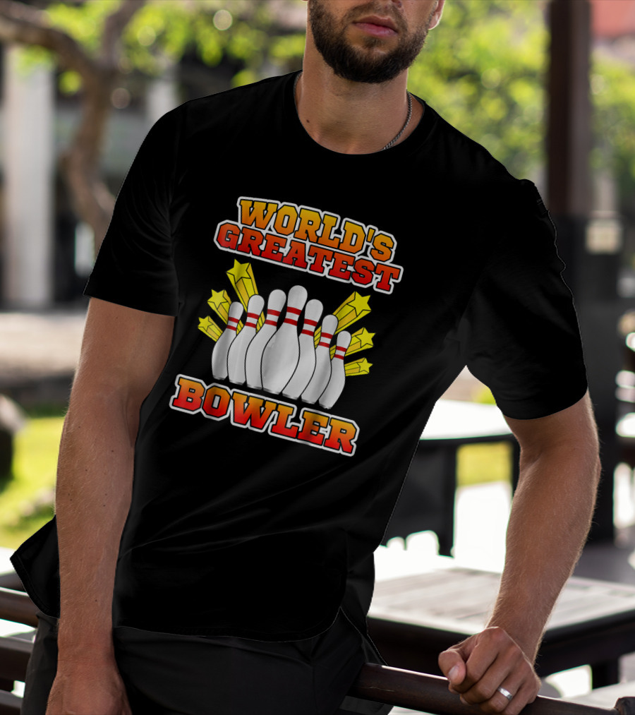 World's Greatest Bowler With Bowling Pins And Stars T-Shirt