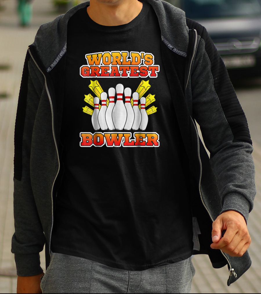World's Greatest Bowler With Bowling Pins And Stars T-Shirt
